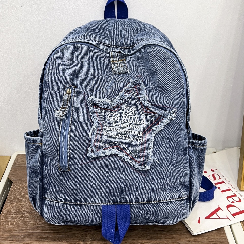 Gradiente mochila de vaqueros de gran capacidad para estudiantes universitarios, mochila de estudiantes, mochila escolar coreana, bolsa de viaje.