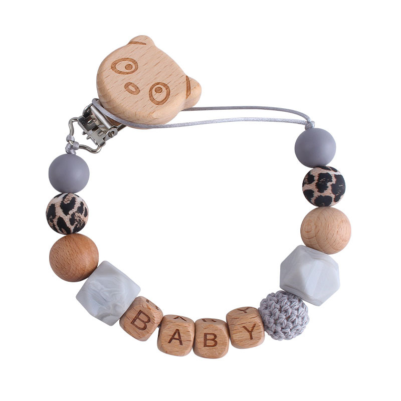 Bebé suministros de dibujos animados animal Beech chupete clip calmante bebé de silicona leopardo cuentas Cadena de chupete cadena anti-caída