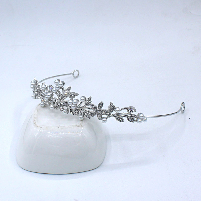 Bandeau de mariée européen et américain en perles et strass, accessoire de coiffure princesse en alliage avec feuille, pour anniversaire et mariage._voghion.com