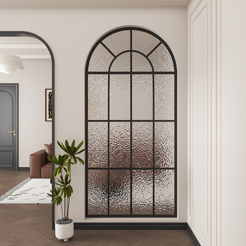 French Arch Glass Partition Screen Iron Entrance Fake Window Stainless Steel Cream Style Living Room Retro Decorative Wall