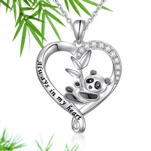 跨境wish新款心形水钻吊坠 合金画油国宝熊猫项链女 厂家项链批发