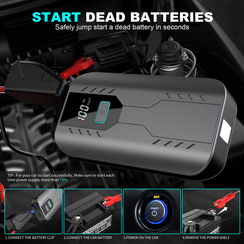 Factory Direct Sales Outdoor Car Emergency Starting Power Supply, 12V Battery Emergency Rescue Jump Starter, Large Capacity