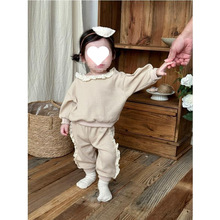 女童休闲套装ins韩版秋季婴幼儿甜美花边长袖卫衣卫裤洋气2件套装