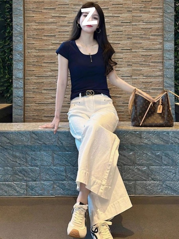 时尚大码女式休闲两件套夏季胖MM洋气显瘦短袖高腰百搭阔腿裤套装|undefined