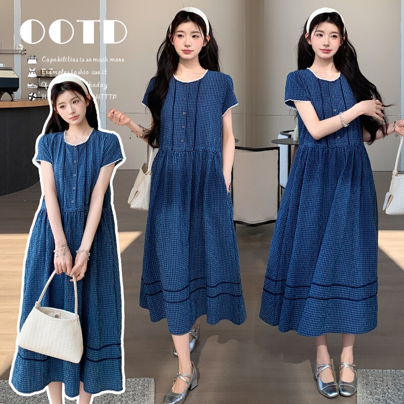Maternity Wear 2026 Summer New Korean Style Classic Blue Plaid Short-Sleeved Mid-Length Maternity Dress Maternity Wear 2026 Summer New Korean Style Classic Blue Plaid Short-Sleeved Mid-Length Maternity Dress