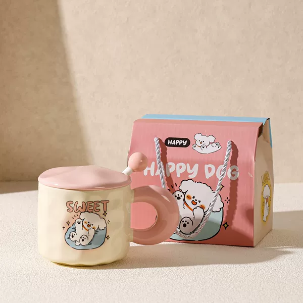 Pink puppy [cup+lid+stirring stick+gift box]
