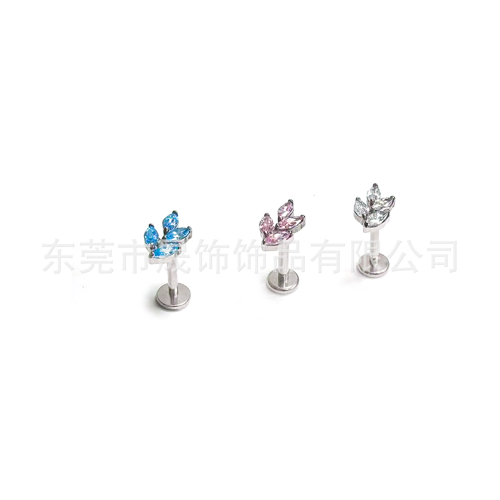 F136 Titanium 马眼 Leaf Ear Stud Set With 5A Cubic Zirconia Helix Cartilage Stud G23 Implant Grade Titanium 人体 Piercing Jewelry