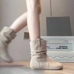 2025新款欧美风短靴女秋季百搭磨砂褶皱复古温柔美拉德街拍堆堆靴