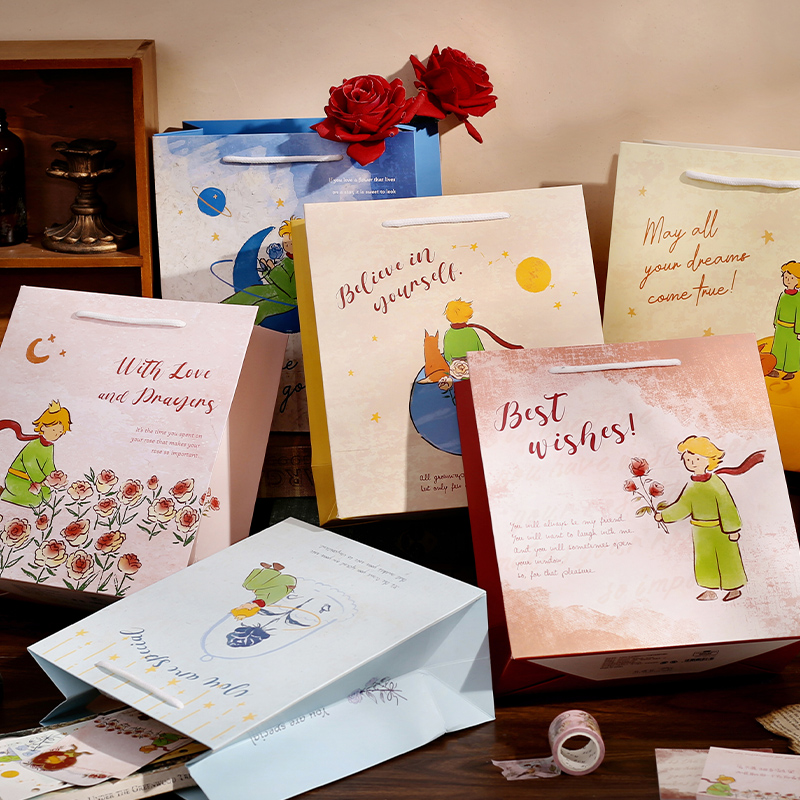 Bolsas de regalo de rosa pintadas a mano en bolsas de regalo de cumpleaños de nicho de alto valor de asteroides