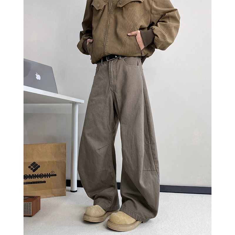 American Style Trendy Brand Retro Pleated Tooling Jeans Men's Spring and Autumn Loose cleanfit Casual Straight Scimitar Pants