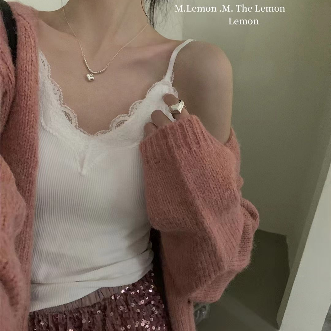 Primavera y verano nuevo encaje pequeño encaje puro una sola vez chaleco de cabina de encaje mujer dentro y fuera de vestir una camisa de fondo de espalda hermosa