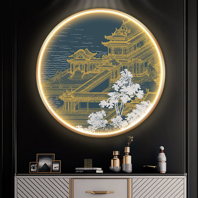 新中国式玄関装飾画卸売り灯画円形ホテル壁画クロスボーダー通路水墨鶴楼背景掛け画|undefined