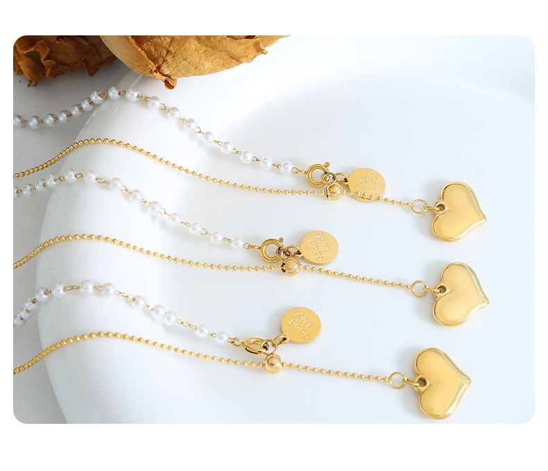 Retro Letter Heart Shape Imitation Pearl Titanium Steel Pendant Necklace 1 Piece