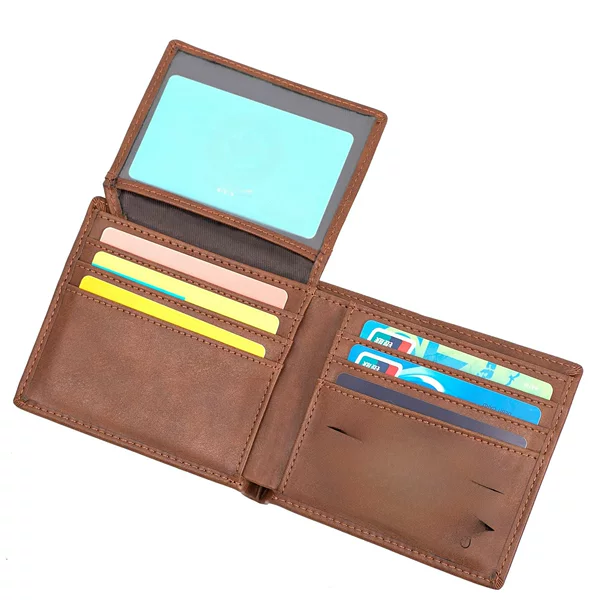 Flip Up and Down PU Coffee Fashion Casual Men's Wallet Multi Card Short Wallet Laser Carving Engraving