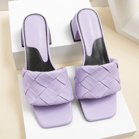 high and cold woman wear braid thick with square outside slippers