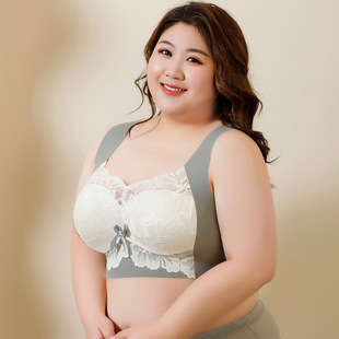 Underwear women's summer big chest small reduced chest 200kg thin rimless fat mm seamless back vest bra D cup