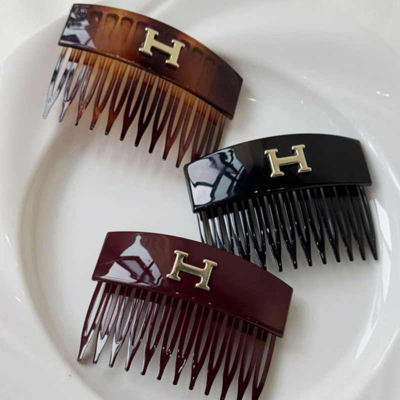 H字母倒插梳女发卡前额刘海后脑勺碎发整理带齿防滑发梳边夹头饰|undefined