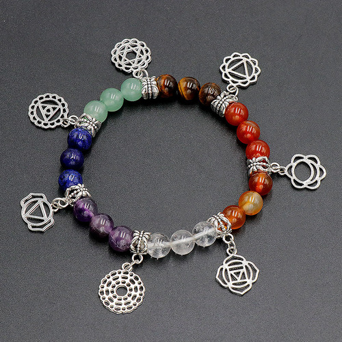 Chakela Natural Crystal Stone Chakra Bracelet Yoga Accessory Crystal Agate Seven Color Stone Bracelet