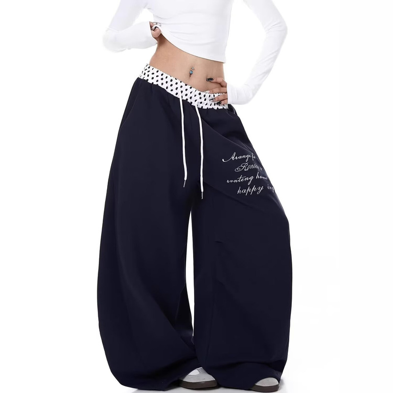 American-style letter print straight-leg sports casual pants, 2026 spring new style, relaxed high-waisted versatile wide-leg sweatpants