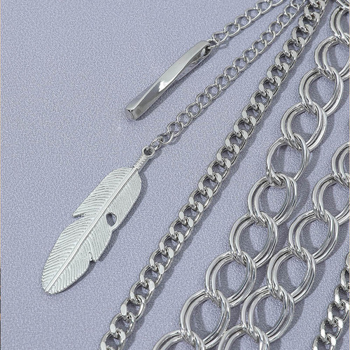 Fashionable European and American men's metal double-layer feather trousers chain waist chain trendy hip-hop punk style thin chain with jeans