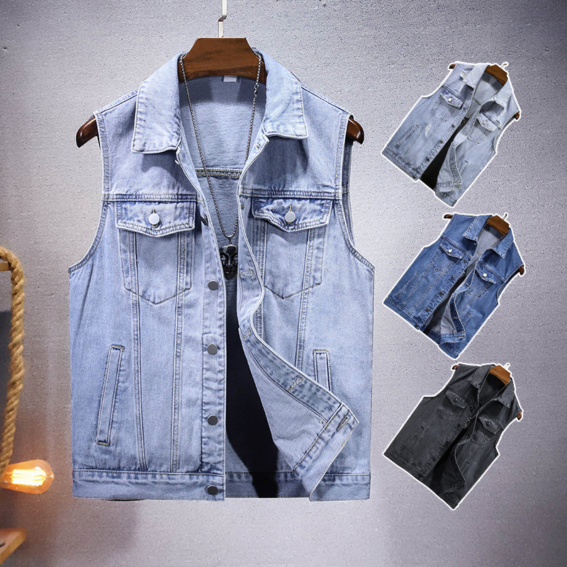 Cross-Border 2025 New Sleeveless Jacket Spring and Autumn Slim Fit Lapel Vest Trendy Simple Casual Denim Vest