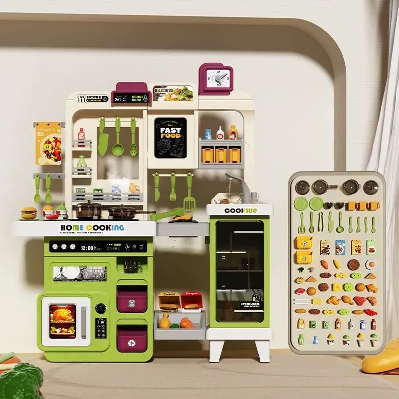 Cocina infantil juguetes simulación de cocina a vapor mesa de trabajo set de platos de cocina de alimentos