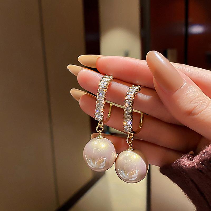 Daily Occasion 1 Pair Elegant Geometric Plating Inlay Imitation Pearl Copper Zircon Gold Plated Drop Earrings