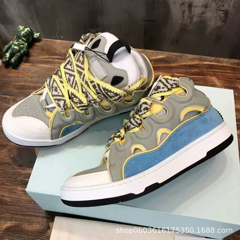 Cross-Border Lanvin Men's and Women's Leather Patchwork Lace-Up Curb Sports Casual Shoes Retro Sneakers Cross-Border New Dad Shoes Cross-Border Lanvin Men's and Women's Leather Patchwork Lace-Up Curb Sports Casual Shoes Retro Sneakers Cross-Border New Dad Shoes