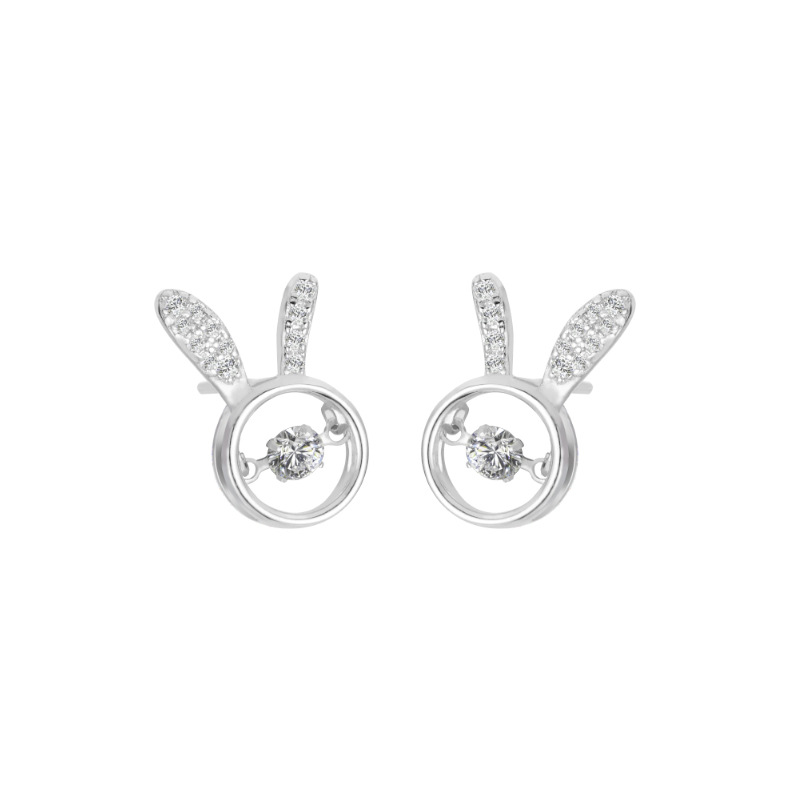 Pendientes de conejo de plata esterlina S925 diseño de nicho femenino sentido pequeño animal pequeño agujero de oreja incrustado de diamantes pendientes inteligentes pendientes