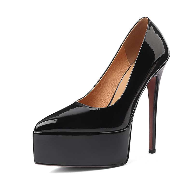 Giày cao gót nữ mũi nhọn gót 16 cm đế platform da bóng — Màu đen, Màu nude, Màu trắng