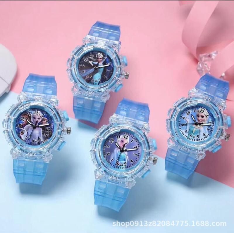 New Luminous Kidsren's Watch Colorful Ice and Snow Princess Elsa Kt Cat Luminous Student Cartoon Kidsren's Watch Wholesale New Luminous Kidsren's Watch Colorful Ice and Snow Princess Elsa Kt Cat Luminous Student Cartoon Kidsren's Watch Wholesale