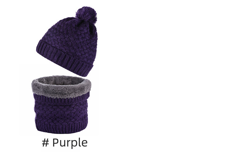 Unisex Schal Mode Winter Samt Strickmütze Set Pelz Ball Kappe Warm Einfarbig Hals Set_voghion.com