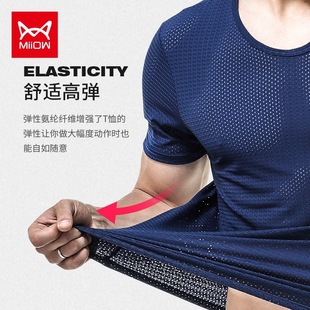 Catman Ice Silk Mesh T-shirt Men's Mesh Breathable Mesh Hollow Sports Fitness Summer Loose V-neck Trendy Mesh Short Sleeve