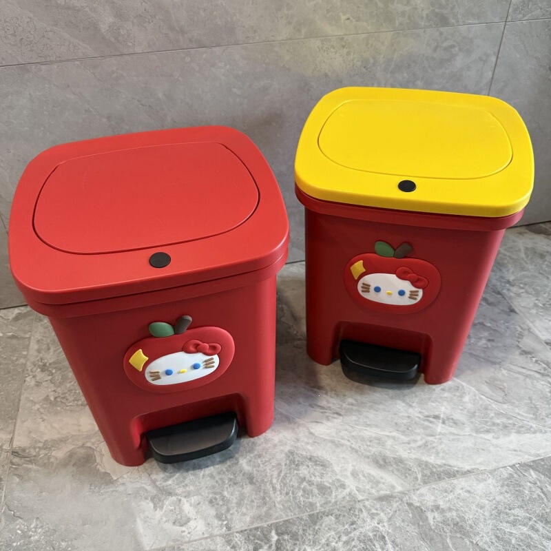 Hello Kitty Trash Can, New Model, Cute Cartoon Design, High Aesthetic Value, for Living Room, Bedroom, Bathroom, Foot Pedal, Dual Opening