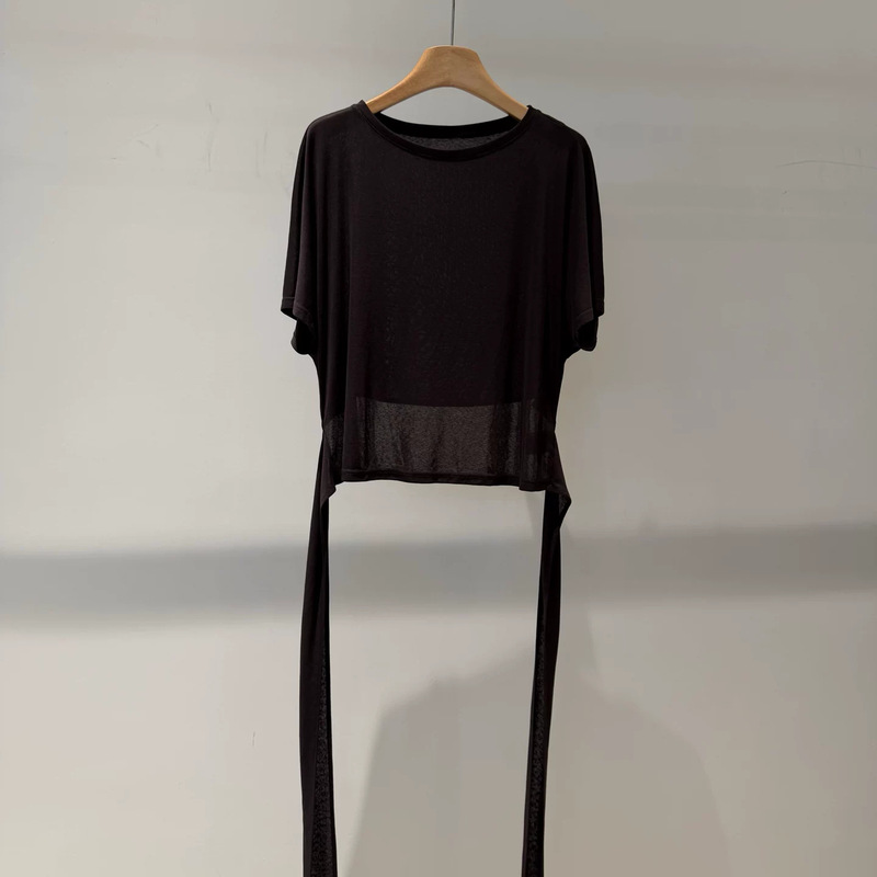 Dijia Women's Clothing 2026 Summer New Versatile Round Neck Tie-Strap Chic Short-Sleeve Thin Knit Top for Women 0201