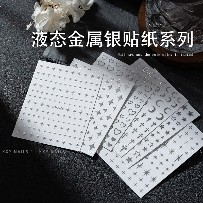 Nail art liquid metal silver series stickers gilding star Moon comes with adhesive nail decals small pattern decoration
