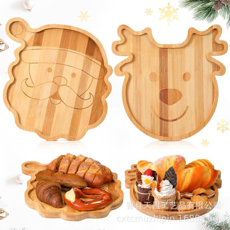 Cross Border Christmas Bamboo Tray Children's Dinner Plate Christmas Elk Santa Claus Decoration Fruit Snack Snack Plate