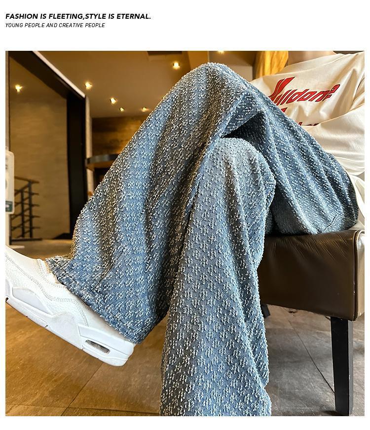 Wide-leg Pants Men's Jacquard Full Print Jeans Old High Street Straight Pants_mkmklike.com