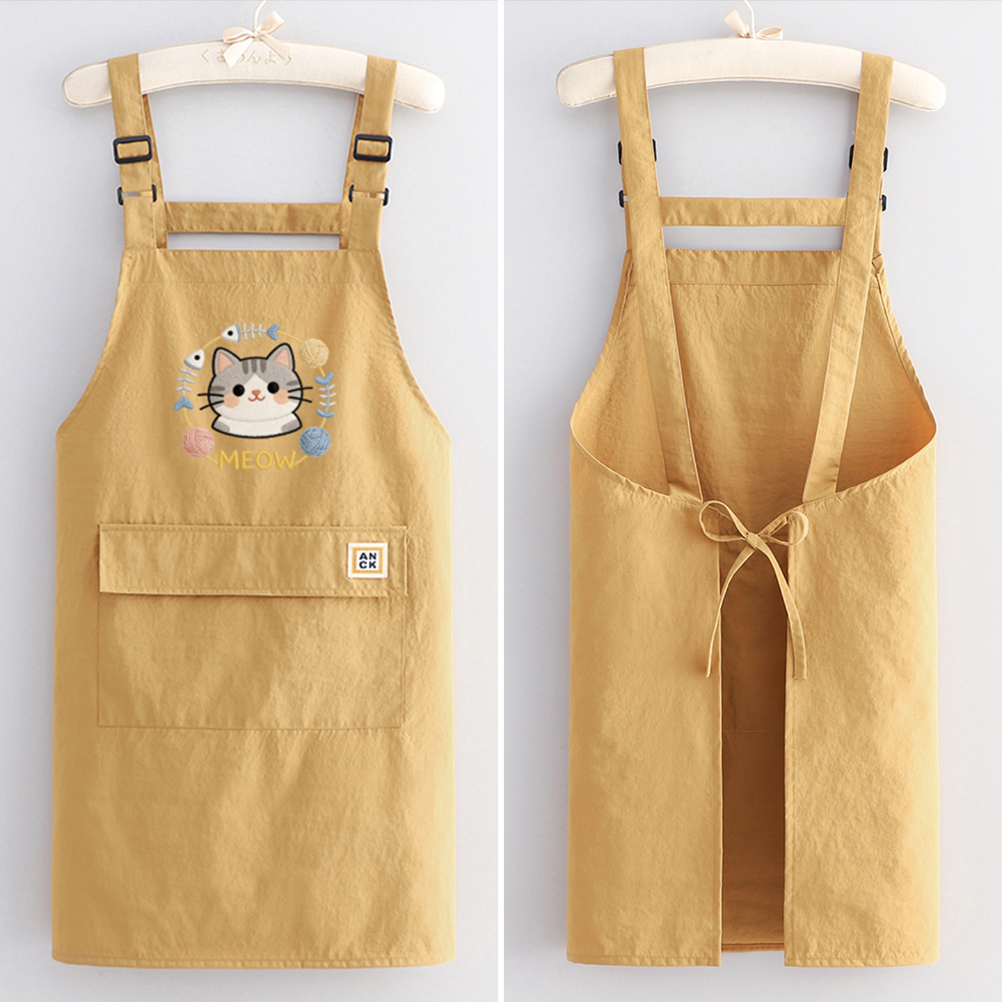 고양이 캐릭터 방수 앞치마 주방 요리 가사용 포켓 앞치마