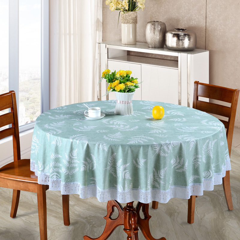 Round Tablecloth Waterproof and Oil-Proof No-Wash Anti-Scalding Pvc Plus Cotton Thickeneded Household Chinese Pastoral Style Large Round Tablecloth