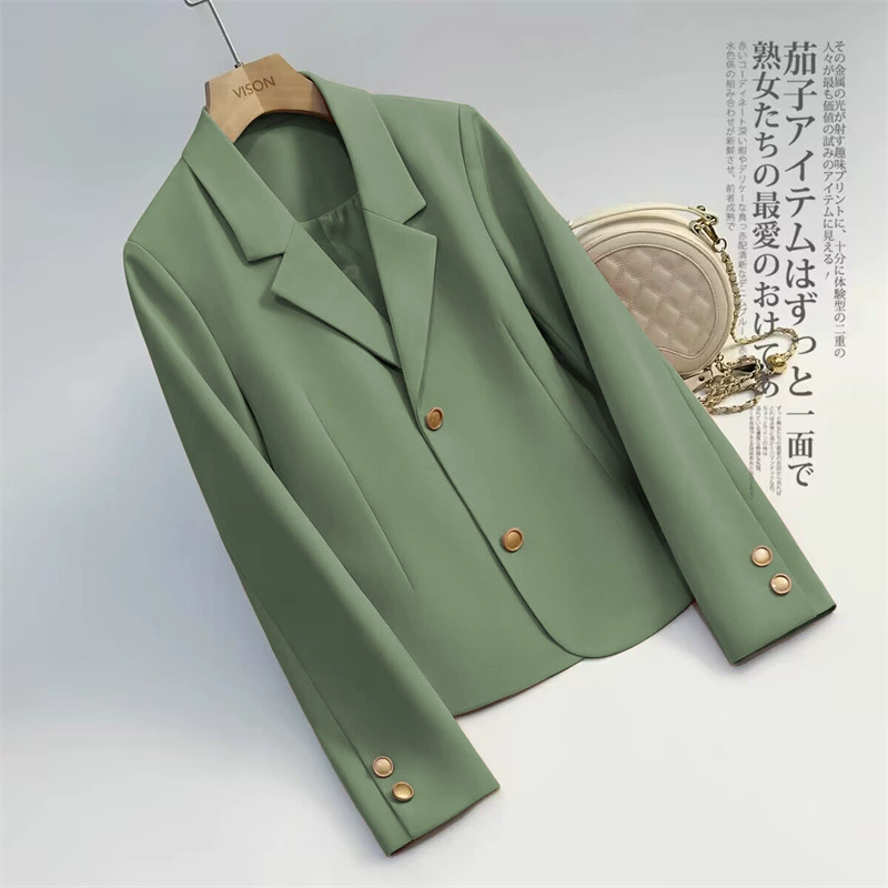 Зеленый короткий блейзер для миниатюрных женщин, новая осенняя коллекция 2025 года, в стиле преппи, повседневный и модный костюм.
