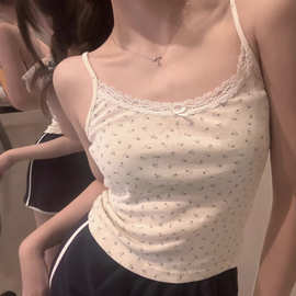 纯欲碎花小吊带背心女蕾丝甜辣妹修身早春短款bm打底无袖内搭上衣