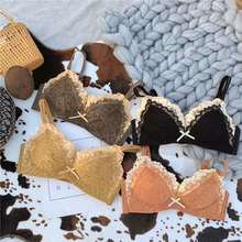 性感法式芙蓉花瓣撞色蕾丝内衣无钢圈中薄小胸聚拢舒适上托文胸罩