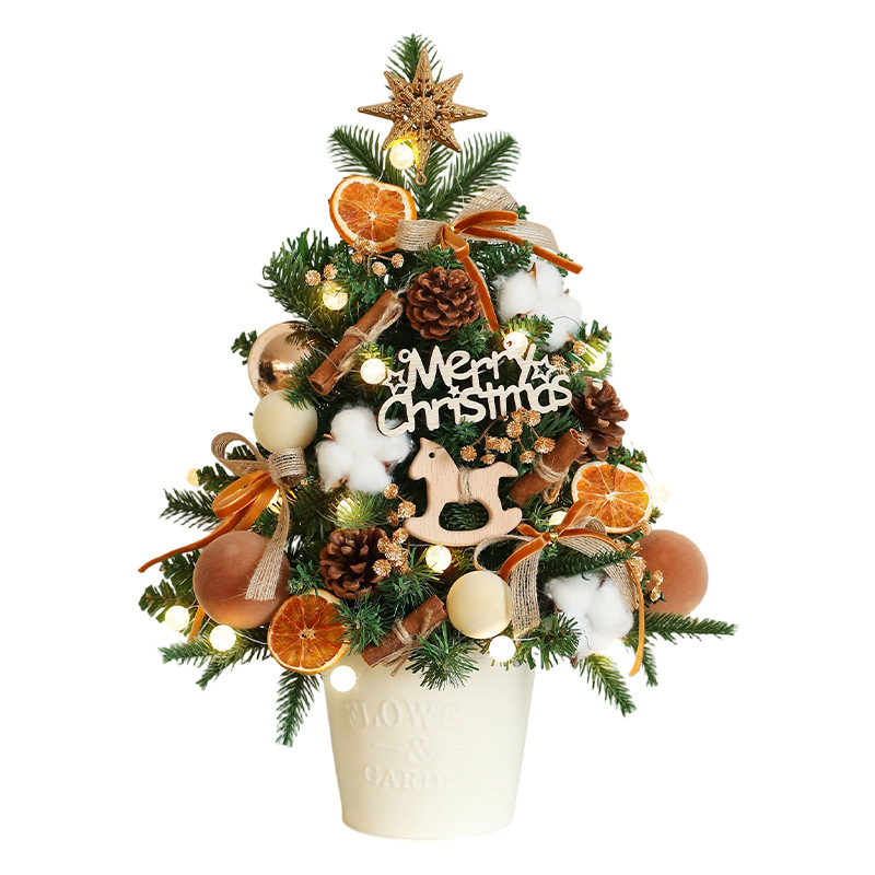 Nuevo árbol de Navidad mini decoración de escritorio estilo nórdico decoración de alta calidad de lujo cifrado PE barril de hierro estaca árbol de Navidad