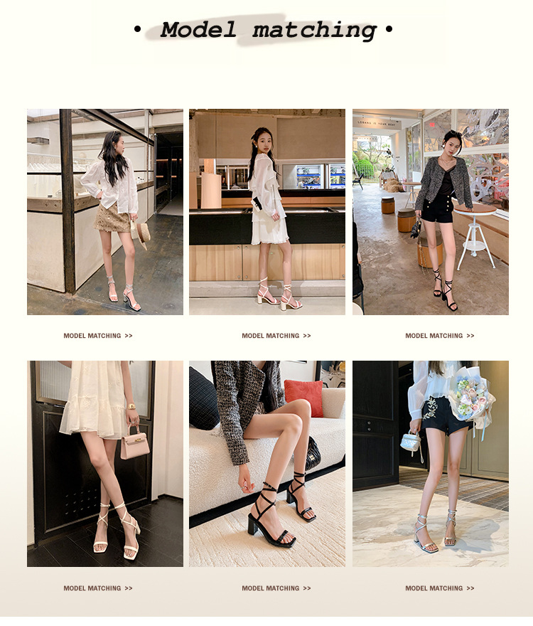 Sandal cao gót nữ hở mũi quai chân phong cách tiên nữ gót thô — Màu đen chi tiết 6