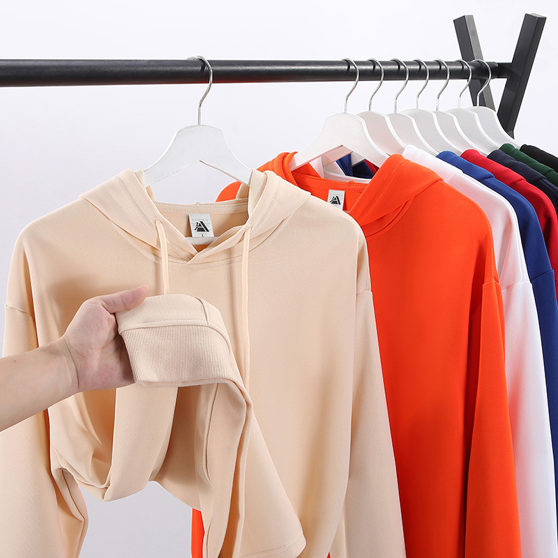 Primavera y otoño delgada de hombro en blanco de manga larga ropa de trabajo camiseta publicitaria con sombrero suéter logotipo impreso personalizado bordado