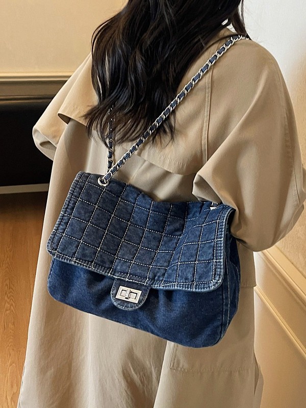 Bolso denim retro de gran capacidad para mujeres otoño / invierno 2025 nueva moda cadena mochila de transporte de viaje ocio tote