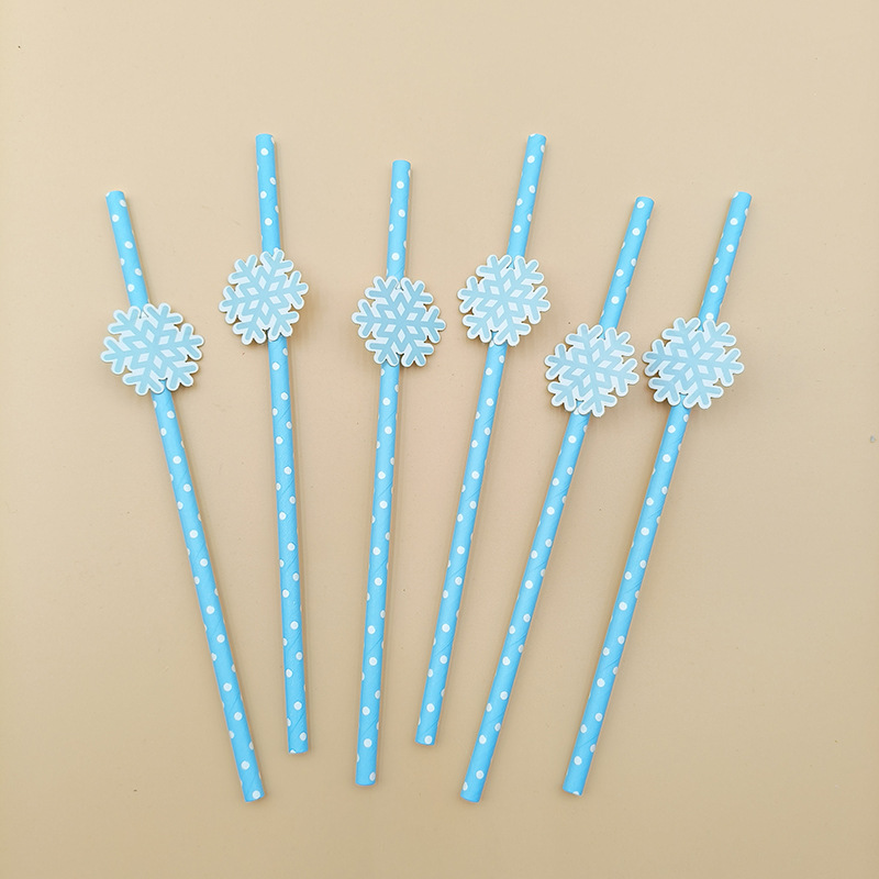 Papel de fiesta transfronteriza paja tarjeta de copo de nieve desechable postre cóctel bebida decoración paja decoración