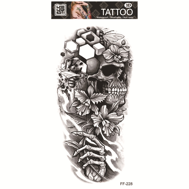 Yuanhua fábrica de pegatinas de tatuaje a prueba de agua en stock al por mayor cabeza de Lobo tótem texto árabe tatuaje pegatinas suministro transfronterizo