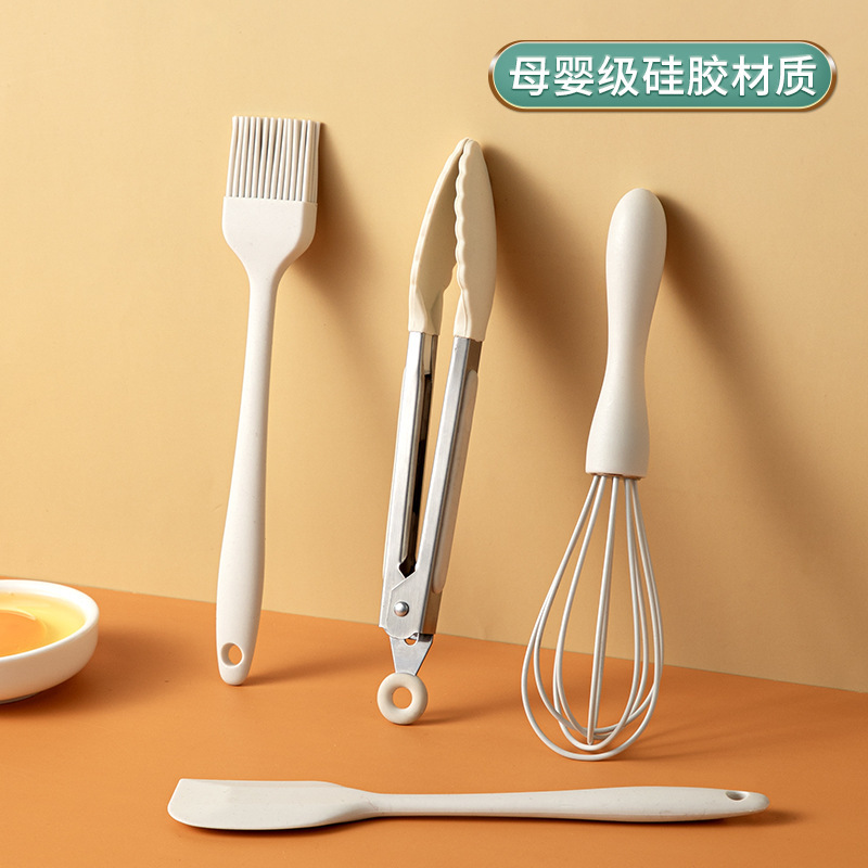 Food grade silicone mini baking tools 4-piece mini baking scraper oil brush egg beater mini food clip